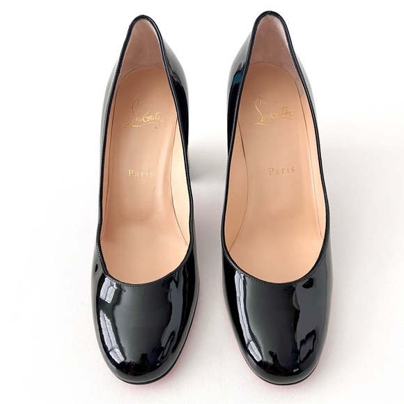 New CHRISTIAN LOUBOUTIN || Miss Sab Black Patent
Leather Block Heel Pumps EU 38 - Picture 3 of 15